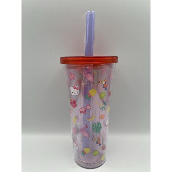Hello Kitty Tropical Tossed Icons Plastic 24 Oz Boba Tumbler NEW - Picture 1 of 7